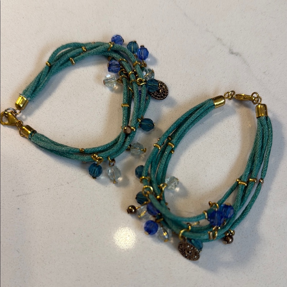 Elegant Teal and Gold Bracelet Set